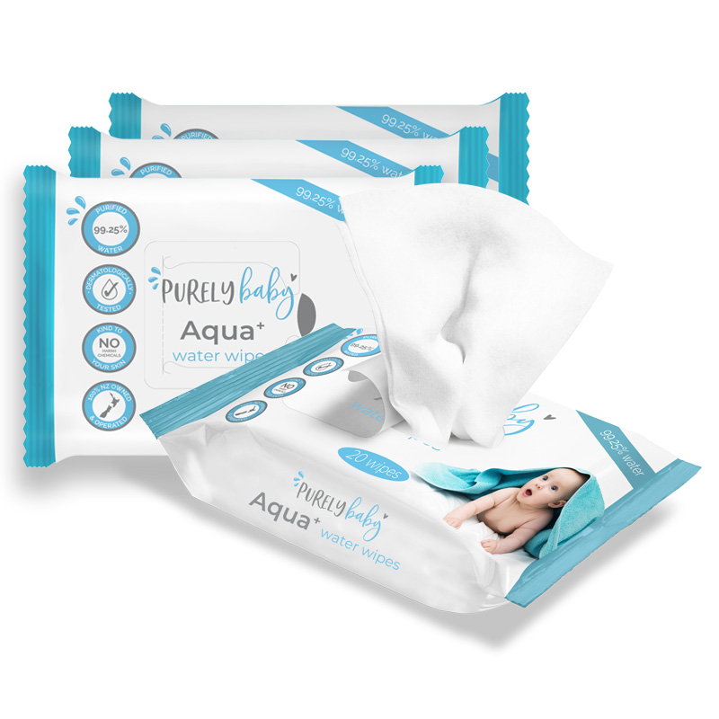 Aqua+ 99.25% water wipes – 20 wipes per pack SPECIAL 4 packs for